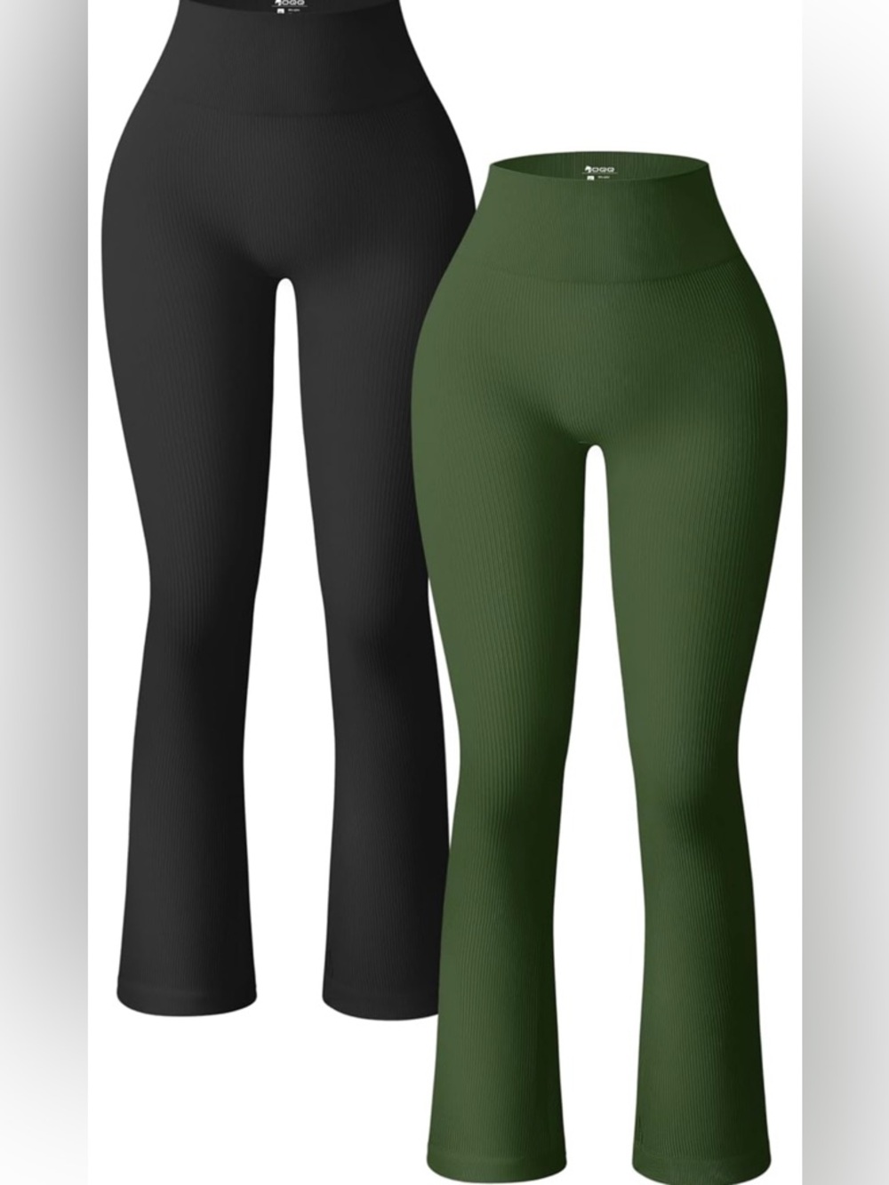 TIKTOK VIRAL OQQ Ribbed High-Waist Flare Leg Pants – Olive & Black